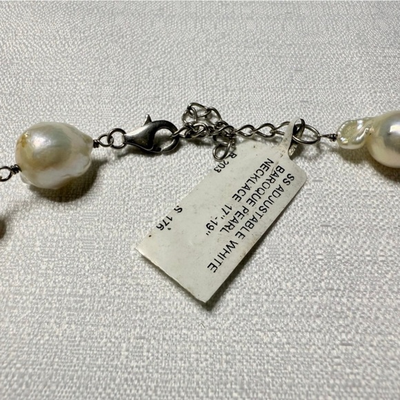 White Baroque Pearls Necklace Adjustable Sterling Silver Chain 17”-19” New - Picture 5 of 8